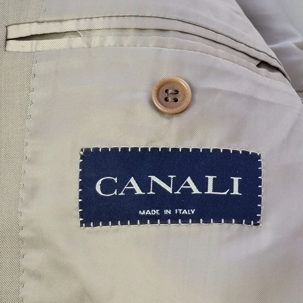 Canali James Sport Coat Blazer Pale Mens 54 Beige Jacket Pure Wool‎ Notch Lapel